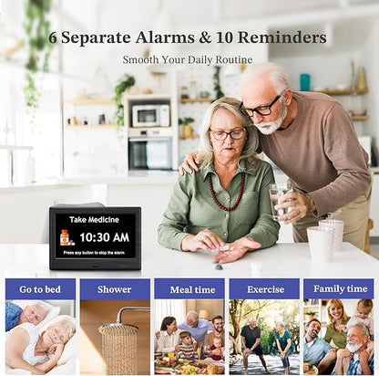 7'' Dementia Clock For Seniors, Large Display Digital Clock With Date, Time, Day Of Week for Elderly, Alzheimer, 1024*600P HD, 10 Reminders & 7 Alarms, Auto Dimming & DST, Remote Control, Woodgrain