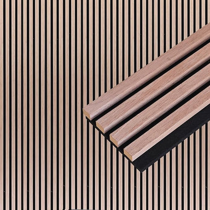 NeatiEase Wood Wall Panels, 9 Feet Acoustic Slat Wall Panels for Interior Wall Decor and Noise Reduction, Decorative Slat Wall Paneling, Natural Walnut, 4-Piece