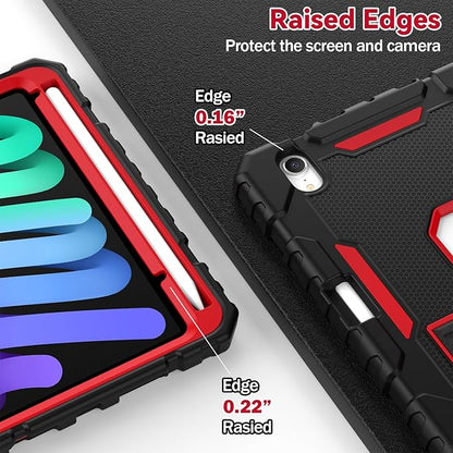 Grifobes Case for iPad Mini 7 (A17 Pro) 2024 / Mini 6 2021 8.3 inch, Heavy Duty Shockproof Rugged Cover with Pencil Holder Stand, for I Pad Mini 7th/6th Gen 8.3" Case for Kids Boys (Black+Red)