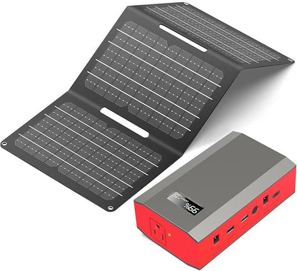 Portable Solar Power Bank with AC Outlet 65W 110V External Battery Pack, 23400mAh Portable Laptop Charger with Foldable Solar Panel 30W for Outdoor Smart Device Camping Hiking Trip Off Grid Backup