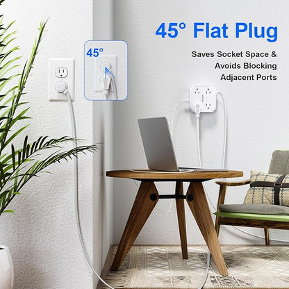 Surge Protector Power Strip, 8 Outlets with 4 USB Ports(2 USB C), 4-Sided 1050J Outlet Extender with 5FT Flat Extension Cord for Travel, Home, School, College Dorm Room Essentials
