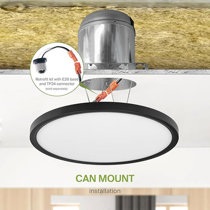 ASD LED 12" Round Flush Mount Ceiling Light Fixture, Low Profile Surface Lighting | 5CCT, Dimmable, Ultra-Thin, ETL Listed | 24W 2000LM 2700-6000K 100-277V | Kitchen, Hallway Lamp | Black, 4 Pack