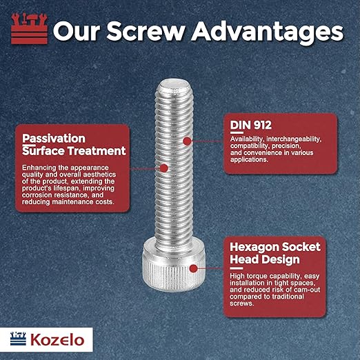 Kozelo 10pcs Socket Head Cap Screws - [M8-1.25 x 35mm] 304 Stainless Steel Allen Socket Drive for Electrical Motor 3D Printing Fan Engine Replacement Use, Silver