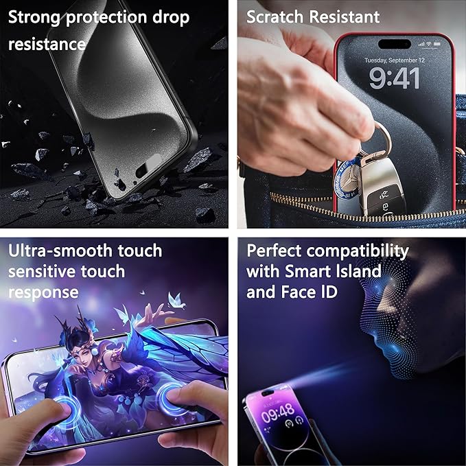 (2-Pack Anti Blue Light Matte Screen Protector for iPhone 16 Pro Max (6.9-Inch),9H Tempered Glass,Anti-Glare,Full Coverage,Anti-Fingerprint,Auto Dust Removal,Bubble-Free
