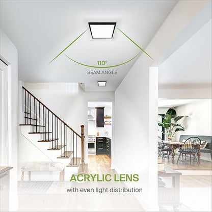 ASD LED 12" Square Flush Mount Ceiling Light Fixture, Low Profile Surface Lighting | 5CCT, Dimmable, Ultra-Thin, ETL Listed | 24W 1700LM 2700-6000K 120V | Kitchen, Bedroom Lamp | Black, 12 Pack