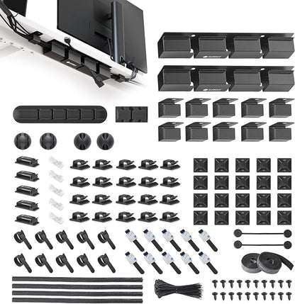 EUREKA ERGONOMIC Metal 316 PCS Cable Management Organizer Kit Cable Raceways, 6 Cable Holder, 4 Cord Sleeve, 60 Wire Clips, 2 Roll Self Adhesive Wire Ties, 100 Zip Ties Under PC Desk, Black
