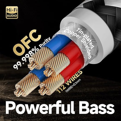 TODN High End OFC RCA Cables for Audiophile Shielded RCA Cable Car Audio Male to Male for Subwoofers, Amp, Home Stereo (4.9ft/1.5m, 1 Pair)