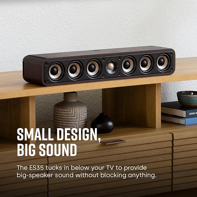 Polk Signature Elite ES35 Slim Center Channel Speaker - Hi-Res Audio Certified, Dolby Atmos & DTS:X Compatible, 1" Tweeter & (6) 3" Woofers, Dual Power Port for Effortless Bass, Contemporary Walnut