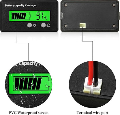 Frienda 2 Pieces Dc 12v 24v 36v 48v 60v 72v 84v Golf Cart Battery Meter with Alarm, Front Setting and Switch Key Battery Capacity Voltage Indicator Gauge Acid and Lithium Ion Indicator(Green)