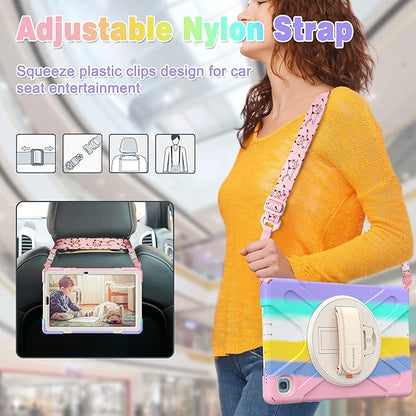 BRAECN for Galaxy Tab S6 Lite Case for Kids,Heavy Duty Rugged Shockproof Case with Hand Strap, Shoulder Strap, Stand, S Pen Holder for Samsung Galaxy Tab S6 Lite 10.4” Tablet SM-P610/P613 -Rainbow