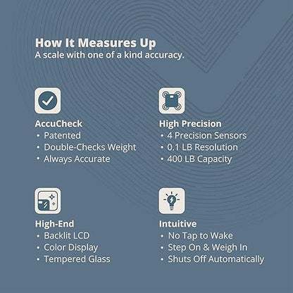 Greater Goods AccuCheck Digital Scale for Body Weight - Accurate Digital Bathroom Scale with High-Precision Sensors, Large Easy-to-Read Backlit Display, 400 lb Capacity, Auto Step-On (Stone Blue)