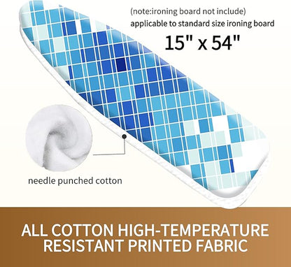 Bumkimue Ironing Board Cover and Pad, Standard Size 15x54 Inches, Blue Floral Pattern, Heavy Duty Padded, Elastic Edge, Scorch Resistant (Blue Geometry)