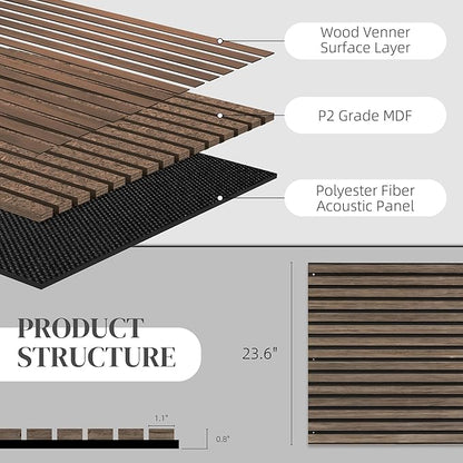 HOMCOM 4 Pack 3D Acoustic Panels, 47" x 24" Soundproof Wood Panels for Wall, Wood Slat Wall Paneling for Interior Ceiling, Office, Home Theater, Studio, Walnut