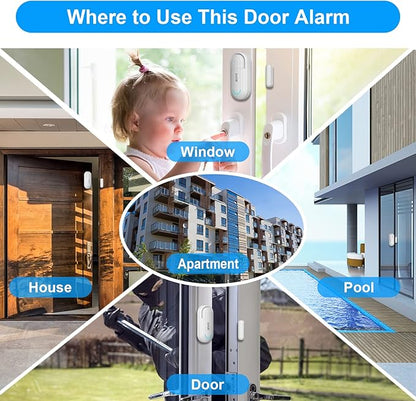 SanJie Adjustable Volume Door Alarm Sensor for Home Security & Child Safety, 120dB Burglar Alarm with 4 Modes - Wireless Window & Entry Alert for Pool, Office, Shop, Business