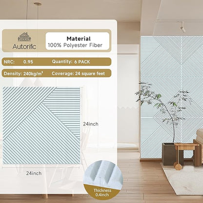 Acoustic Panels for Wall and Ceiling - 6 Pack 2'x2'x0.4",Self-Adhesive 3D Decorative Wall Panels,White