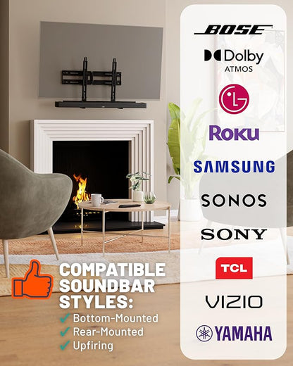 ECHOGEAR XL Soundbar Mount for Speakers up to 20lbs – Attaches to TVs up to 86” or Wood Studs 16-24”– Universal Design & 2.6” Extension for Dolby Atmos – Easy DIY Install w/Included Hardware