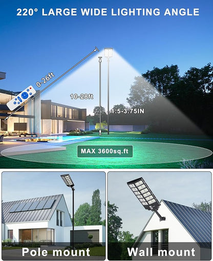 JAYNLT Y-9800W Solar Street Lights Outdoor,6500K Commercial Parking Lot Lights Dusk to Dawn, Waterproof Solar Security Flood Lamps with Motion Sensor and Remote for Yard, Garage, Driveway