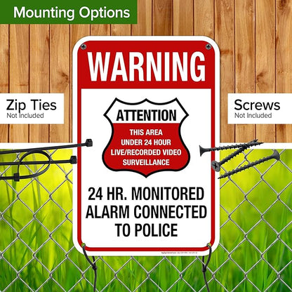 Warning 24 HR. Monitored Alarm Connected To Police Sign, 12x18 Inches, 55 mil thick HDPE (high density polyethylene), Made in USA by My Sign Center