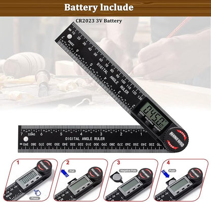 Digital Angle Finder Protractor, Angle Measuring Tool for Woodworking/Carpenter/Construction/Handmade Measurement，Angle Finder Ruler with 7inch/200mm(2 Batteries Included) (Enhanced ABS)