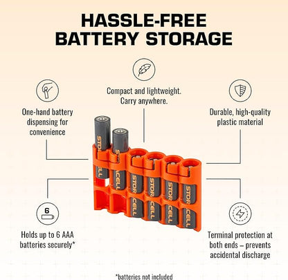 Storacell Slimline AAA-6 Battery Storage Caddy and Dispenser (Pack of 2), Orange, Holds 6 AAA Batteries (Not Included), Durable & Compact Design, The Original Battery Caddy, Made in The USA