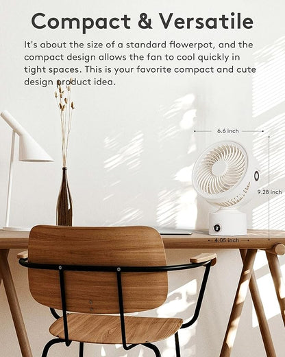CARONSORT Small Desk Oscillating Fan, Table Air Circulator Fans for Bedroom, Rechargeable Battery Operated with 3 Speeds, Mini Fan 9 Inches, 90° Adjustable Tilt, 30 db Low Noise, White