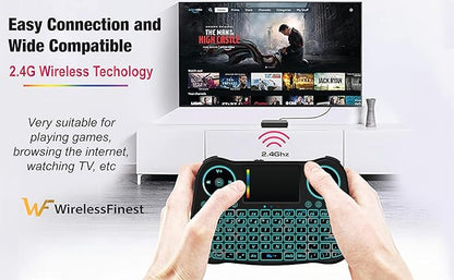 Wireless Mini Keyboard Remote Control Touchpad Mouse Combo Controller with RGB Backlit for Android TV Box Smart TV with OS+USB PC Computer Laptop Window OS HTPC Home Theater PC + USB 2.4GHz Dongle