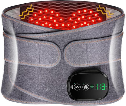 Lower Back Massager with Heat, Heating Pad for Back, Stomach Heating Pad, Waist Belt Wrap with Heat Vibration 3 Levels Adjustable, Touchscreen Control, Adjustable Size, Gifts for Dad Mom (Grey)