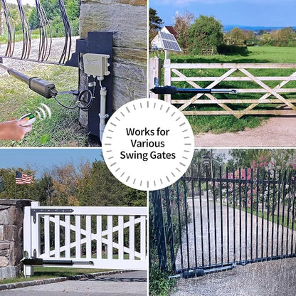 TOPENS A8S Automatic Solar Gate Opener for Heavy Duty Single Swing Gate Up to 18ft, Single Swing Gate Operator Battery Powered with Remote Control Kit Gate Motor Solar Panel Included
