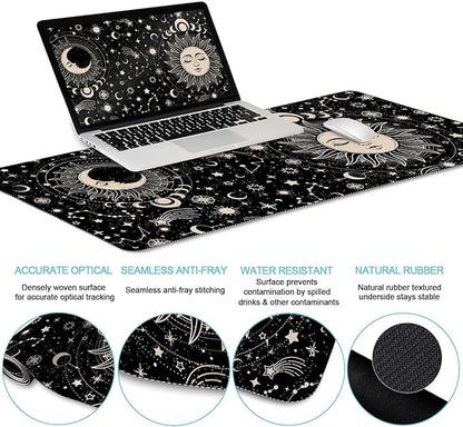 LIMKRIAN Sun Moon Mouse Pad Set Desk Mat Pad, XXL Large Gaming Mouse Pad with Wrist Rest, Ergonomic Mouse Pad, Keyboard Wrist Rest, Coaster, Home Office Desk Accessories Decor Supplies, Boho Abstract