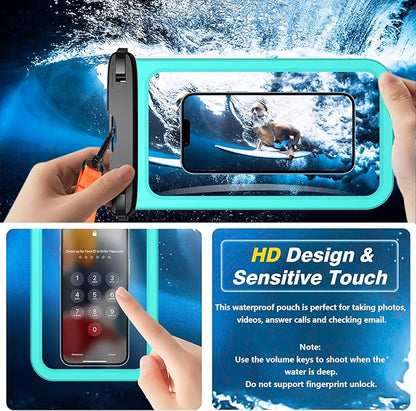 Temdan 2 Pcs Waterproof Phone Pouch, [Up to 10" Large] Universal IPX8 Waterproof Cell Phone Case Dry Bag with Lanyard for iPhone 16 Pro Max/16E/15/14/13,Galaxy S25 Ultra/S24/S23 for Vacation -Green