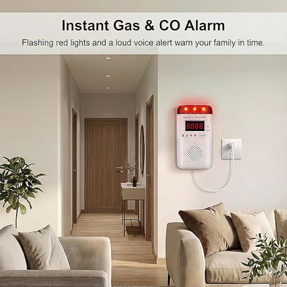 2 in 1 Gas and Carbon Monoxide Detector Plug in with Long Power Cord 85db Alarm Digital Display for Home Kitchen Basement Garage No Drill Wall Mount Installation