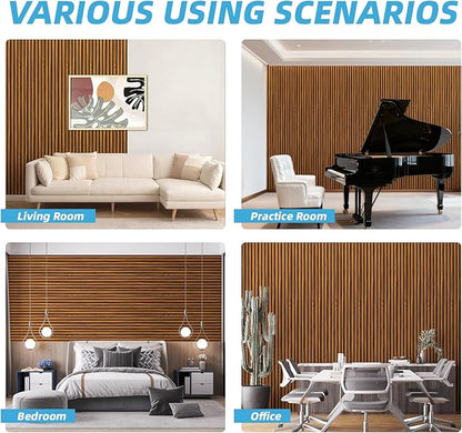 Art3d 4-Piece 94 x 12.6 Inch Acoustic Lightweight Slat Wall Panel - Waterproof Wood Textured Wainscoting Panel of 33 Sq.Ft for Bedroom, Home Theater Office Accent Wall, Teak