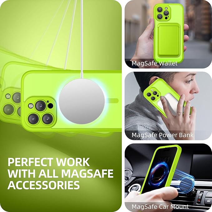 BERFY Magnetic for iPhone 14 Pro Max Case,Compatible with MagSafe,Built-in Privacy Screen Protector and Upgraded Camera Protection,Anti-Spy Full Body Shockproof Phone Case for 14 Pro Max, Bright Green
