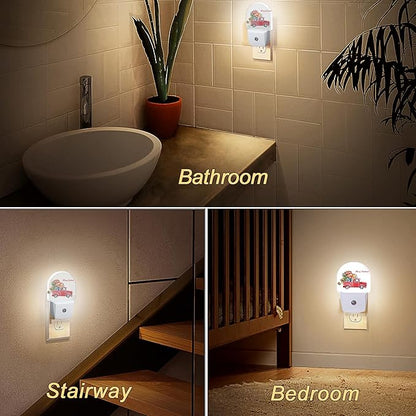 YESPOAK Merry Christmas Night Light,Dusk to Dawn Round Red Truck Gifts Night Lights Plug Into Wall for Home Indoor Staircase Kitchen Corridor