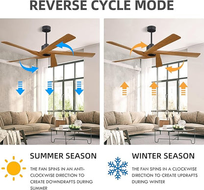 WINGBO 64" ABS DC Ceiling Fan No Light, 5 Blade ABS Plastic Ceiling Fan with Remote, 6-Speed Reversible DC Motor, Ceiling Fans without Light for Kitchen Bedroom Living Room, Matte Black and Walnut