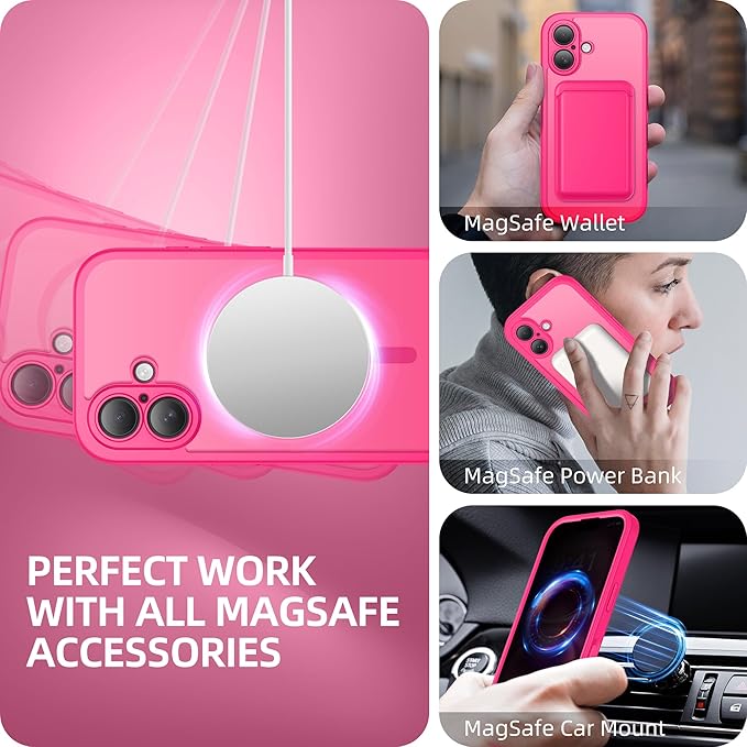 BERFY Magnetic for iPhone 16 Plus Case, Compatible with MagSafe, Built-in Privacy Screen Protector and Upgraded Camera Protection, Anti-Spy Full Body Shockproof Phone Case for 16 Plus 6.7", Hot Pink