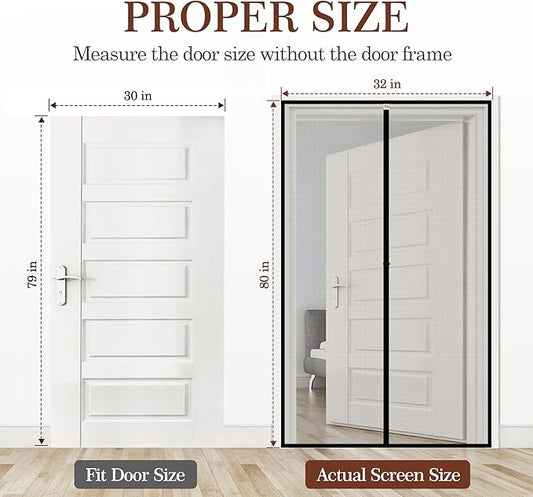 yotache Magnetic Screen Door Fits Door Size 30 x 79, Screen Size 32" x 80" Double-Sewed, Close-Stitching, Top Anti-Tear, Heavy Duty with Full Frame Hook&Loop Strip Black