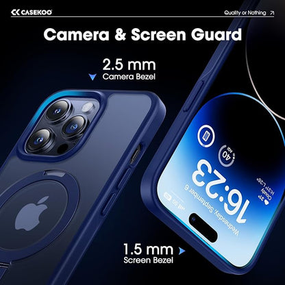 CASEKOO Designed for iPhone 14 Pro Case with Magnetic Invisible Stand [Military Drop Protection] [Compatible with MagSafe] Shockproof Slim Translucent Matte Pro Case 6.1 Inch, Blue