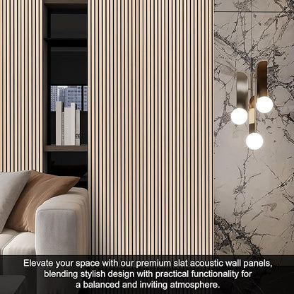 QDYMXUN Wood Slat Acoustic Wall Panels, 4-Pack 94.5'' x 7.9'' 3D Fluted Sound Absorbing Paneling for Interior Accent Wall Decor, Living Room (Natural Oak)