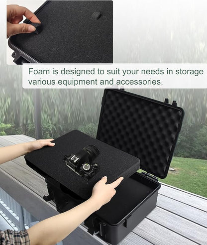 Hard Case with Foam Camera Hard Case Large Waterproof Protective Case Travel Camera Cases Hard Shell Equipment Foam Case for Electronics, 16" L x 11.8" W x 6.5" H