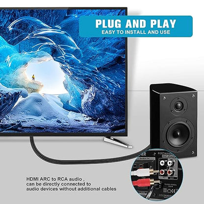 192KHz HDMI ARC to RCA Audio Converter for TV to Soundbar, Plug & Play 3.4ft/1.05m ARC to L/R Stereo RCA Male Cable Audio Extractor Adapter Splitter for Sound System Speaker Home Theater [PCM Only]