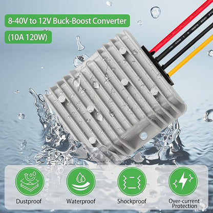 ELFCULB 8V-40V to 12V Voltage Regulator 10A 120W DC Step Down UP Converter for Golf Cart Club Car