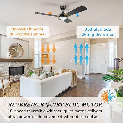 SMAAIR 56 Inch Smart Wifi Ceiling Fans with Dimmable LED Lights and Remote, Compatible with Alexa/Google Home/Siri/APP, Outdoor DC Fans with 10 Speeds, Timer/Schedule,Black/Gold
