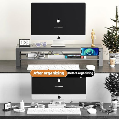 GECKOSTROLL 2-Tier Metal Computer monitor stand Laptop Desk Shelf & Monitor Riser ，27.55 inches long desk riser Monitors/PC/Laptop/Computer Space Saver Organizer (Basic Version, Two-layer 700mm)