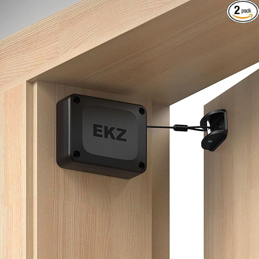 EKZ Retractable Cable Automatic Door Closer – Fits Sliding Glass, Screen, Single & Double Doors – Strong 3.3 lb Spring Tension, Punch-Free Easy Install for Entry, Bathroom, Bedroom, Study (2 Pack)