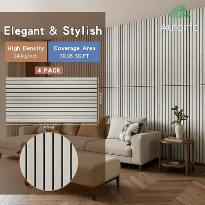 4 Pack Acoustic Wall Panels, Soundproof Panels with Simulated Wood Grain Finish, 47.2”x23.6” Decorative Acoustic Wall Panel for Office,Home Theater,Studio,Living Room, White Oak