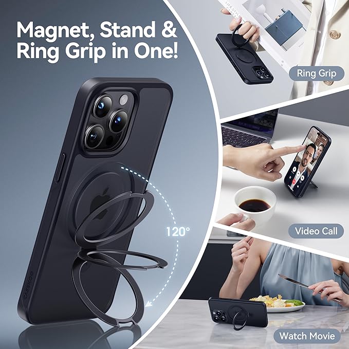 CASEKOO Designed for iPhone 15 Pro Max Case with Magnetic Invisible Stand [Military Drop Protection] [Compatible with MagSafe] Shockproof Slim Translucent Matte Promax Case 6.7 Inch, Black