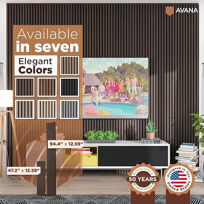 Avana Acoustic Wood Wall Panels – 94.4 x 12.6 Inch Dark Walnut Acoustic Panels 2 PCs – Wall Panels For Interior Wall Decor for Homes, Offices, Studios – Aesthetically Pleasing Wood Panels For Wall