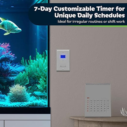 TOPGREENER Digital Astronomic Timer Switch, 7-Day Programmable Sunrise Sunset Timer for Lights, Fans, & Motors, Single-Pole or 3-Way, Neutral Wire Required, UL Listed, TGT01-HN-W, White
