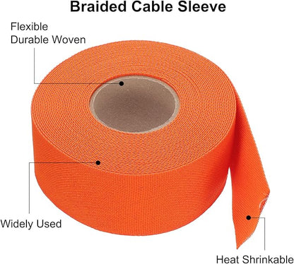 MECCANIXITY Braided Cable Sleeves Heat Shrinkable Fabric Sleeving, 1 9/16" 40ft Orange 2:1 Ratio Heat Shrinkable Cord Protector for Harness Cable, Network Cable Protection, Cable Management